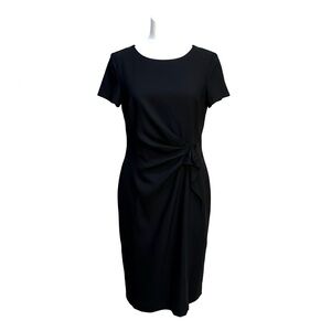 Escada Black Virgin Wool Gathered Waist Short Sleeve Fitted Dress Size Medium 40